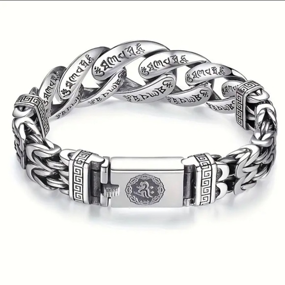 Stainless Steel Chain Link Bracelet, Mantra, Curb Hand Woven Engraved By… - Picture 6 of 12